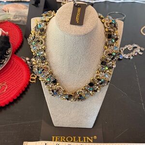 Jerollin Crystal Statement Necklace Gold Black AB Stones NWT